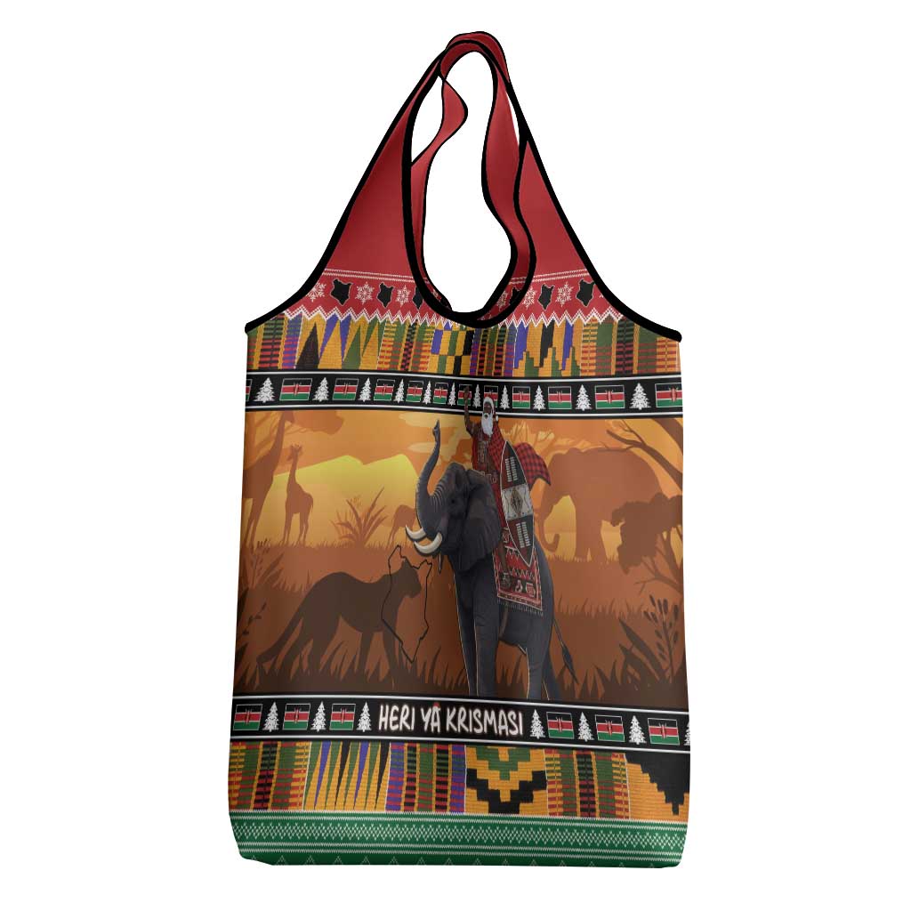 Kenya Safari Christmas Grocery Bag Black Santa Riding Elephant - Heri ya Krismasi - Wonder Print Shop