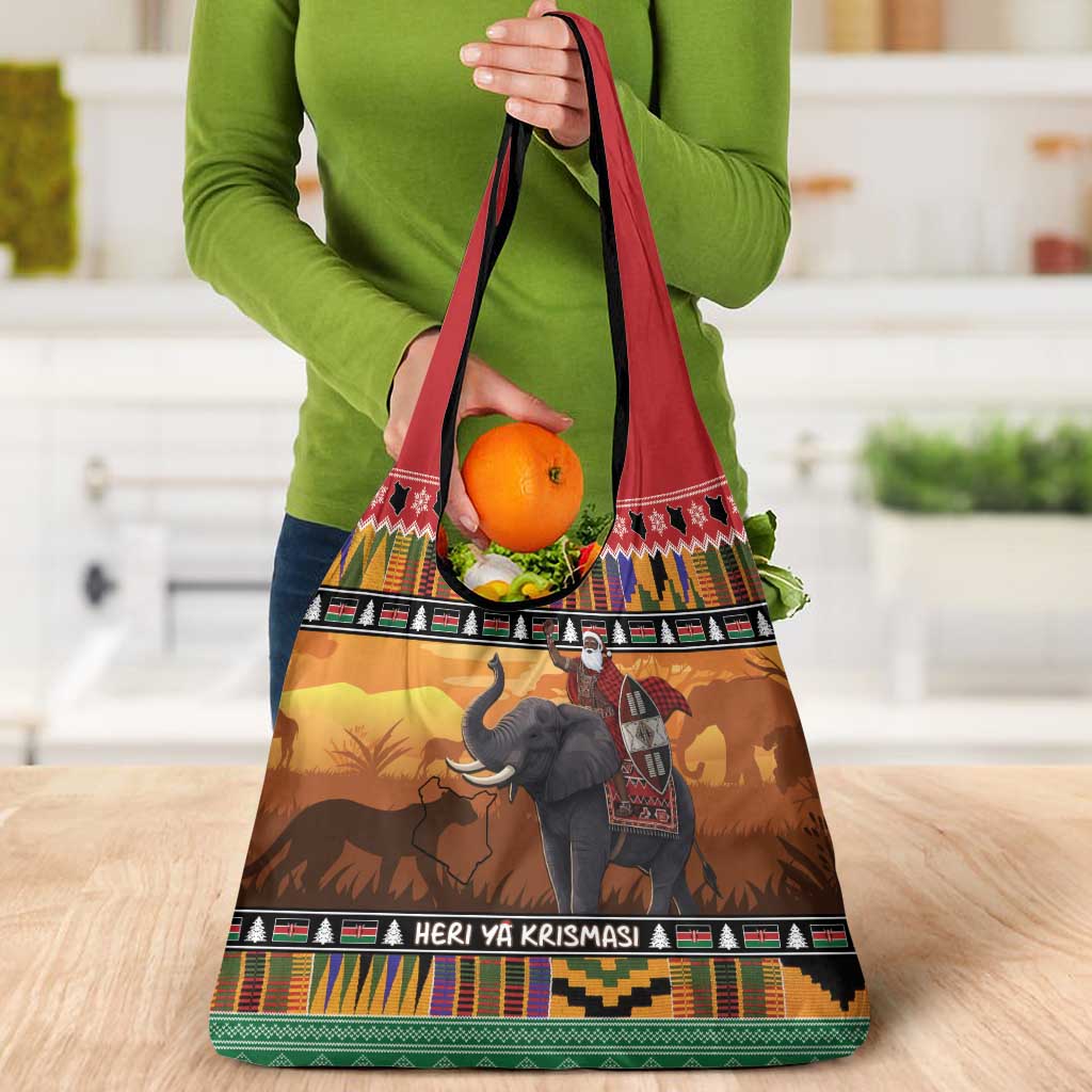 Kenya Safari Christmas Grocery Bag Black Santa Riding Elephant - Heri ya Krismasi - Wonder Print Shop