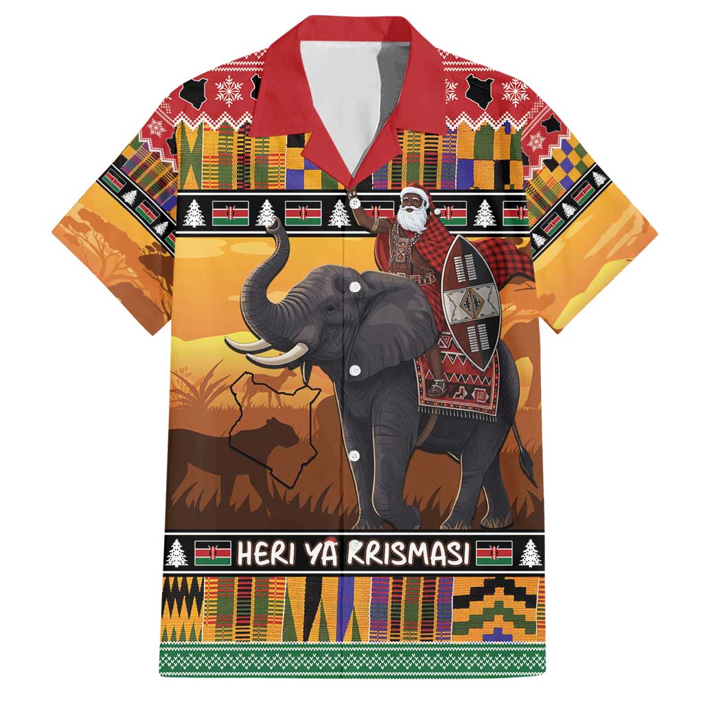 Kenya Safari Christmas Hawaiian Shirt Black Santa Riding Elephant - Heri ya Krismasi - Wonder Print Shop