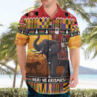 Kenya Safari Christmas Hawaiian Shirt Black Santa Riding Elephant - Heri ya Krismasi - Wonder Print Shop