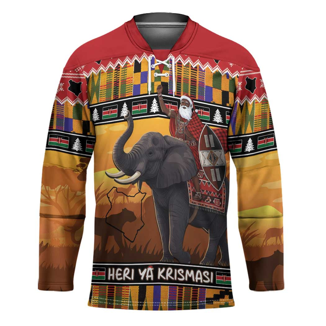 Kenya Safari Christmas Hockey Jersey Black Santa Riding Elephant - Heri ya Krismasi - Wonder Print Shop