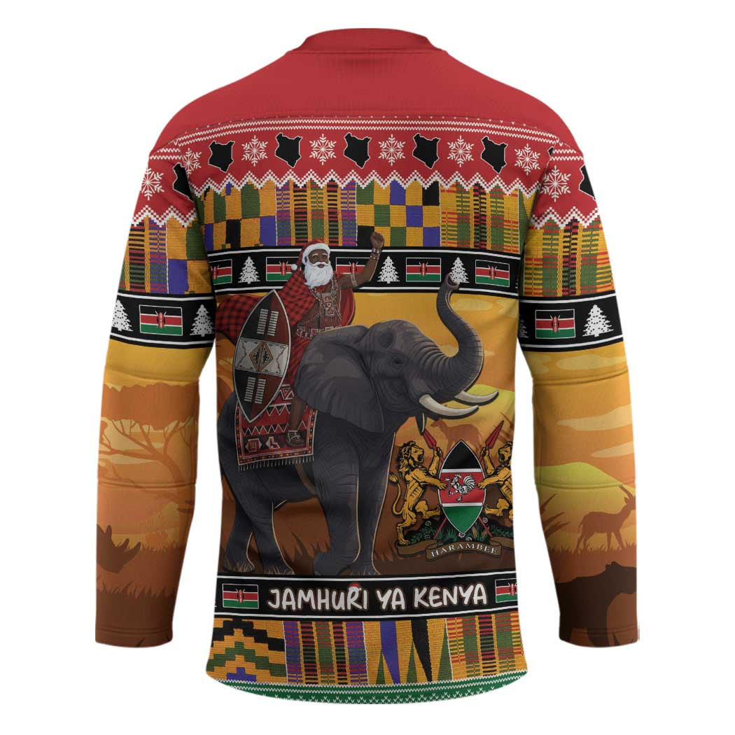 Kenya Safari Christmas Hockey Jersey Black Santa Riding Elephant - Heri ya Krismasi - Wonder Print Shop