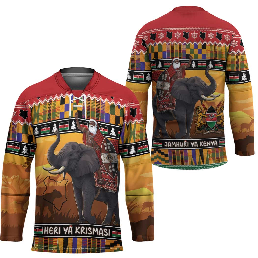 Kenya Safari Christmas Hockey Jersey Black Santa Riding Elephant - Heri ya Krismasi - Wonder Print Shop