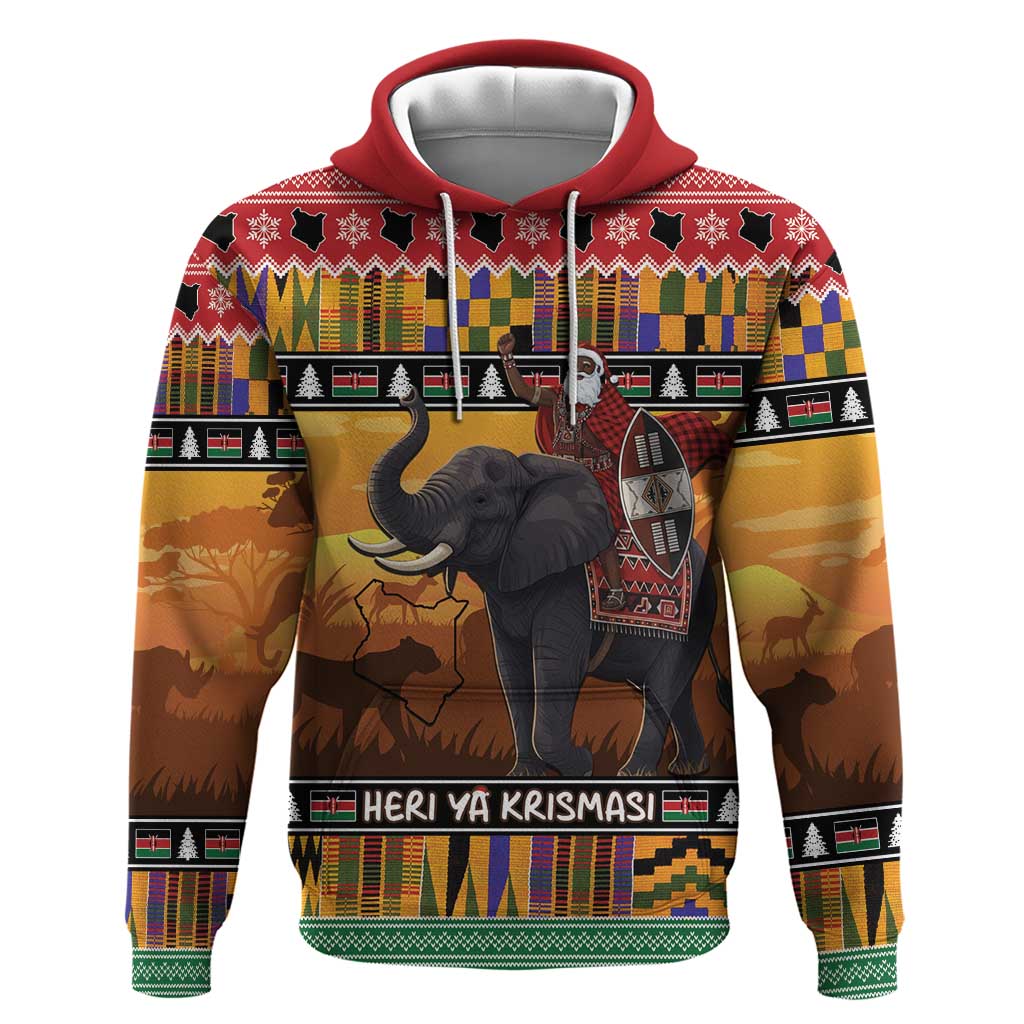 Kenya Safari Christmas Hoodie Black Santa Riding Elephant - Heri ya Krismasi - Wonder Print Shop