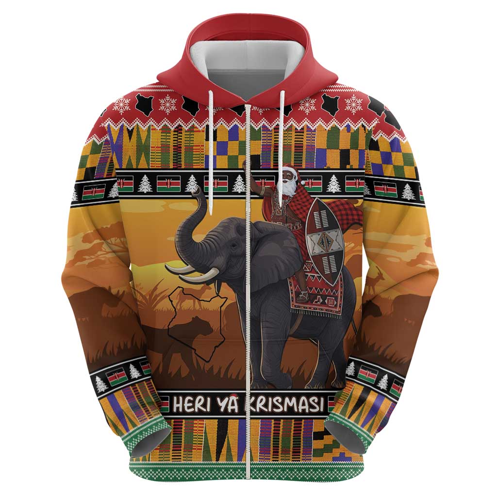Kenya Safari Christmas Hoodie Black Santa Riding Elephant - Heri ya Krismasi - Wonder Print Shop