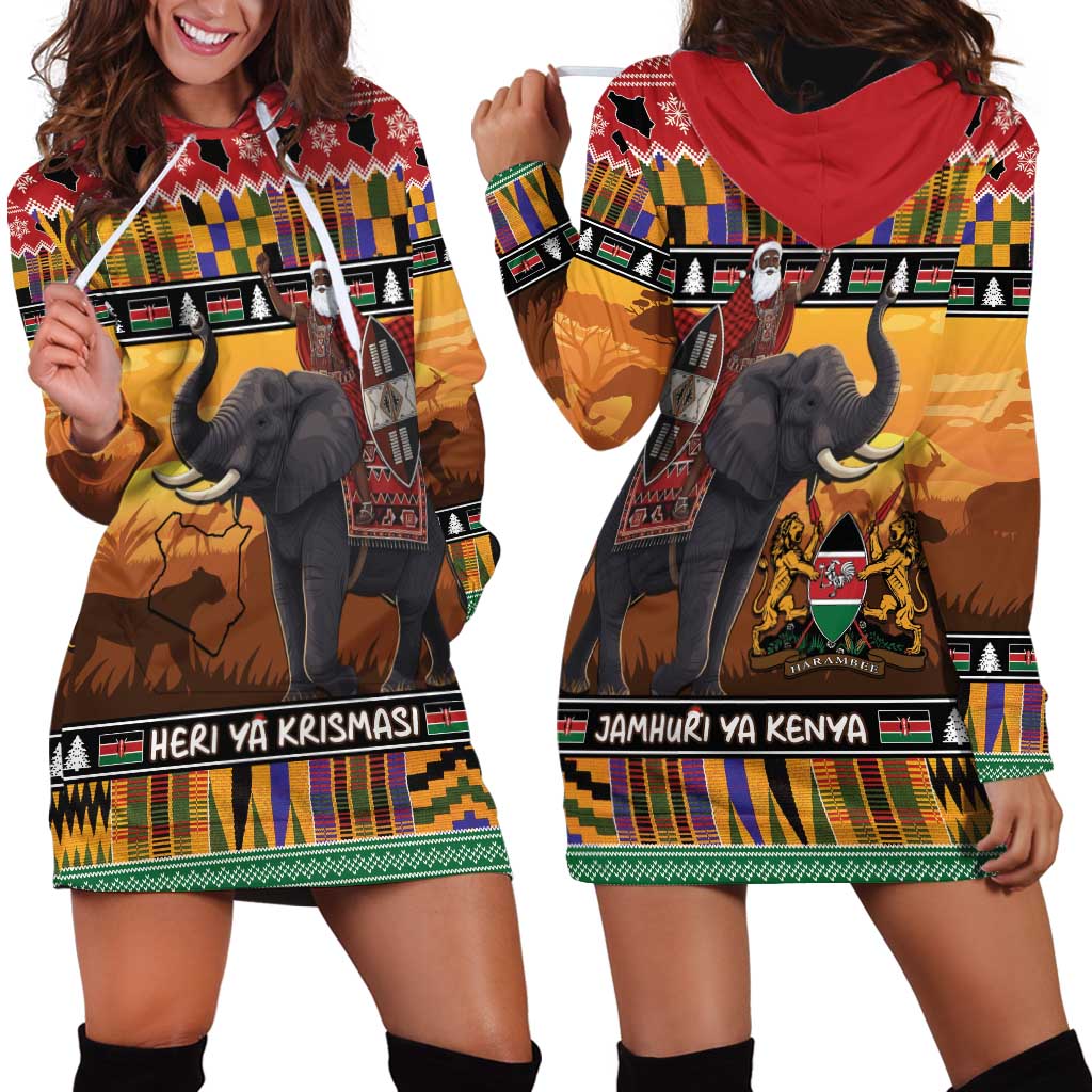 Kenya Safari Christmas Hoodie Dress Black Santa Riding Elephant - Heri ya Krismasi - Wonder Print Shop