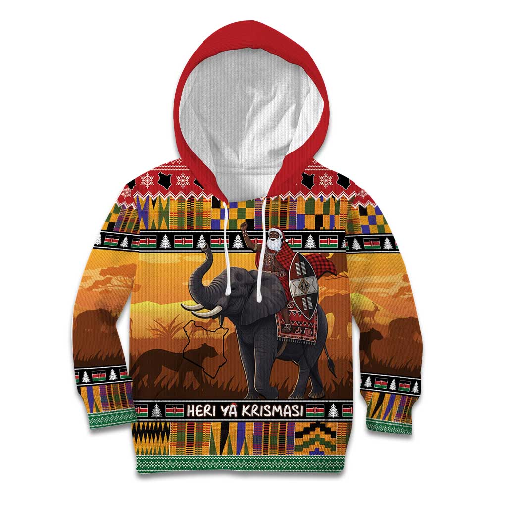 Kenya Safari Christmas Kid Hoodie Black Santa Riding Elephant - Heri ya Krismasi - Wonder Print Shop