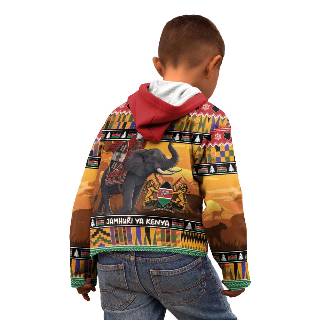Kenya Safari Christmas Kid Hoodie Black Santa Riding Elephant - Heri ya Krismasi - Wonder Print Shop