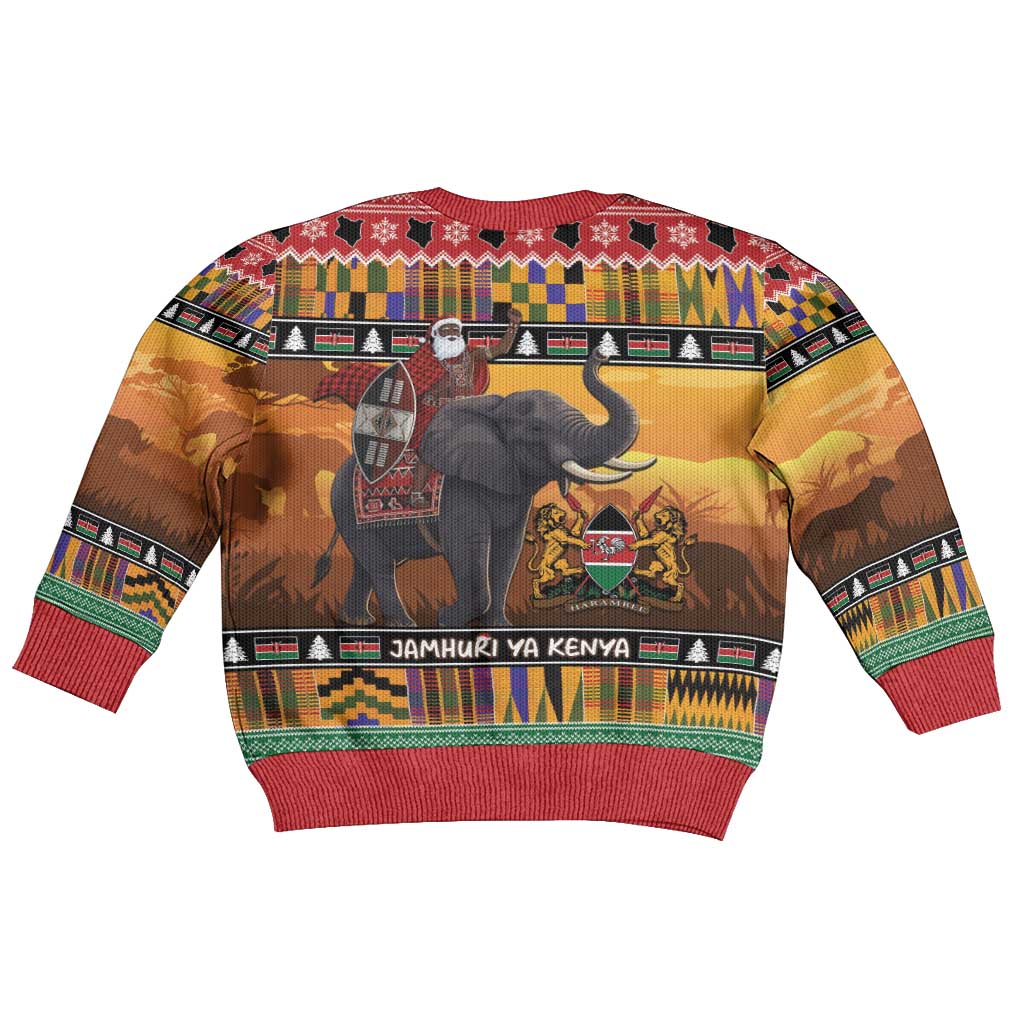 Kenya Safari Christmas Kid Ugly Christmas Sweater Black Santa Riding Elephant - Heri ya Krismasi - Wonder Print Shop