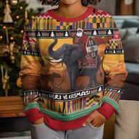 Kenya Safari Christmas Kid Ugly Christmas Sweater Black Santa Riding Elephant - Heri ya Krismasi - Wonder Print Shop