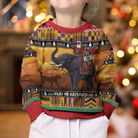 Kenya Safari Christmas Kid Ugly Christmas Sweater Black Santa Riding Elephant - Heri ya Krismasi - Wonder Print Shop