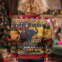 Kenya Safari Christmas Kid Ugly Christmas Sweater Black Santa Riding Elephant - Heri ya Krismasi - Wonder Print Shop
