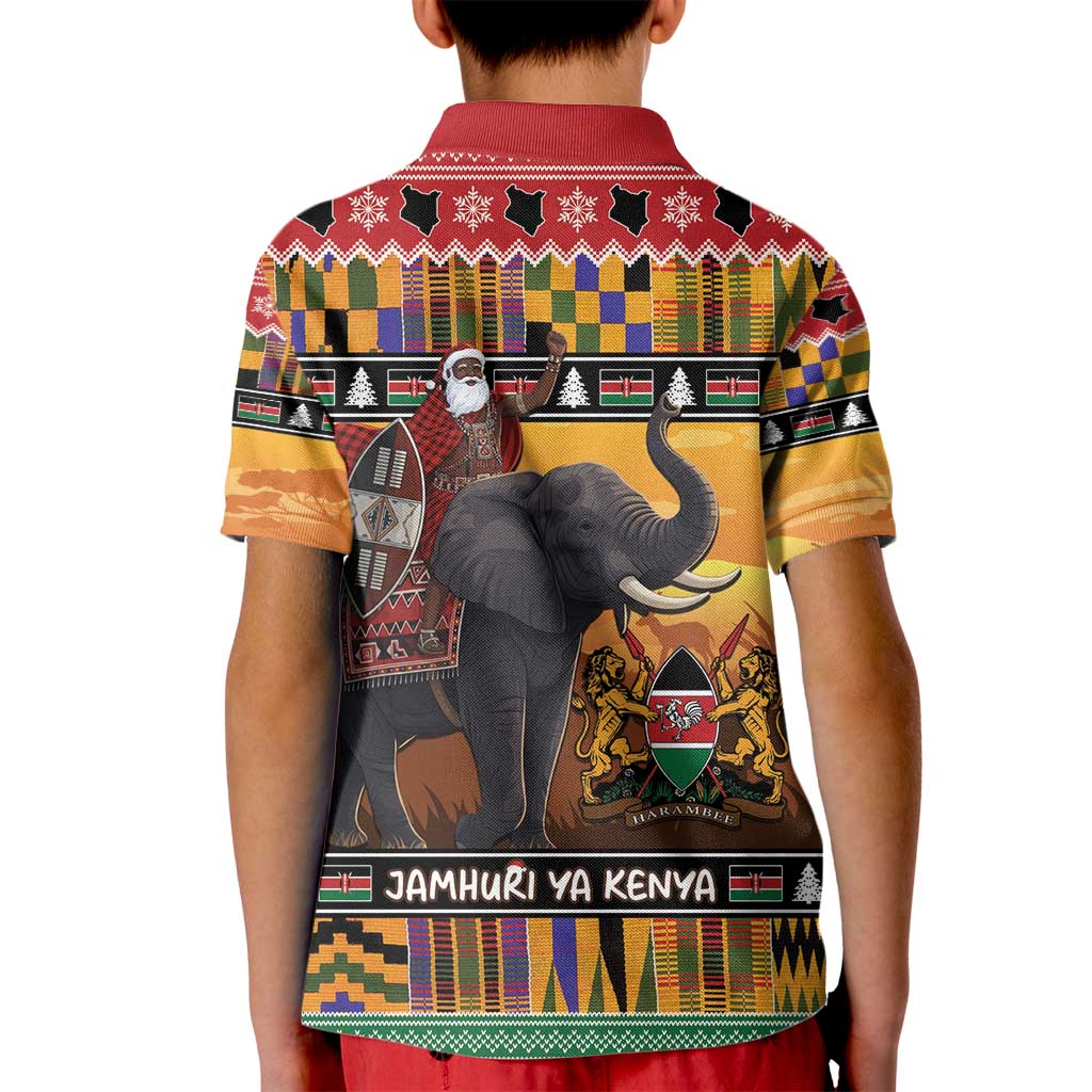 Kenya Safari Christmas Kid Polo Shirt Black Santa Riding Elephant - Heri ya Krismasi - Wonder Print Shop