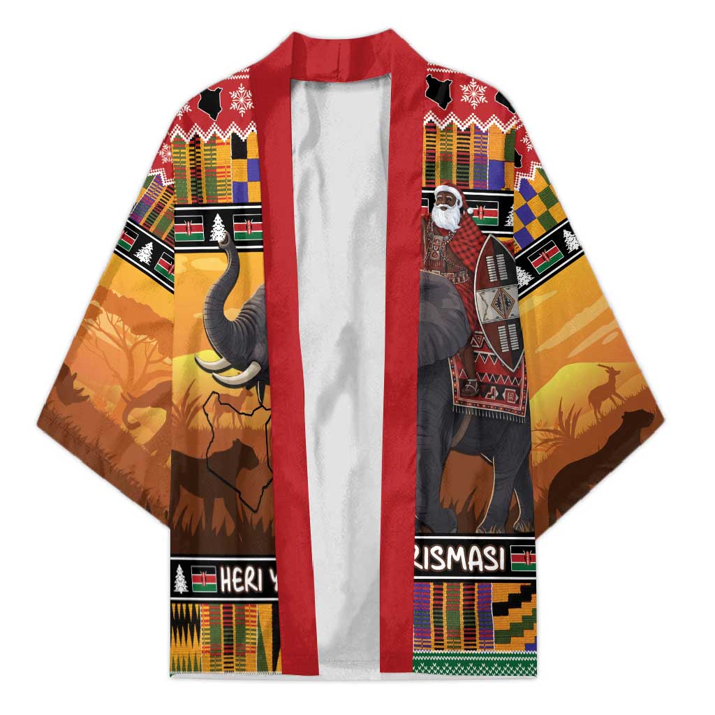 Kenya Safari Christmas Kimono Black Santa Riding Elephant - Heri ya Krismasi - Wonder Print Shop