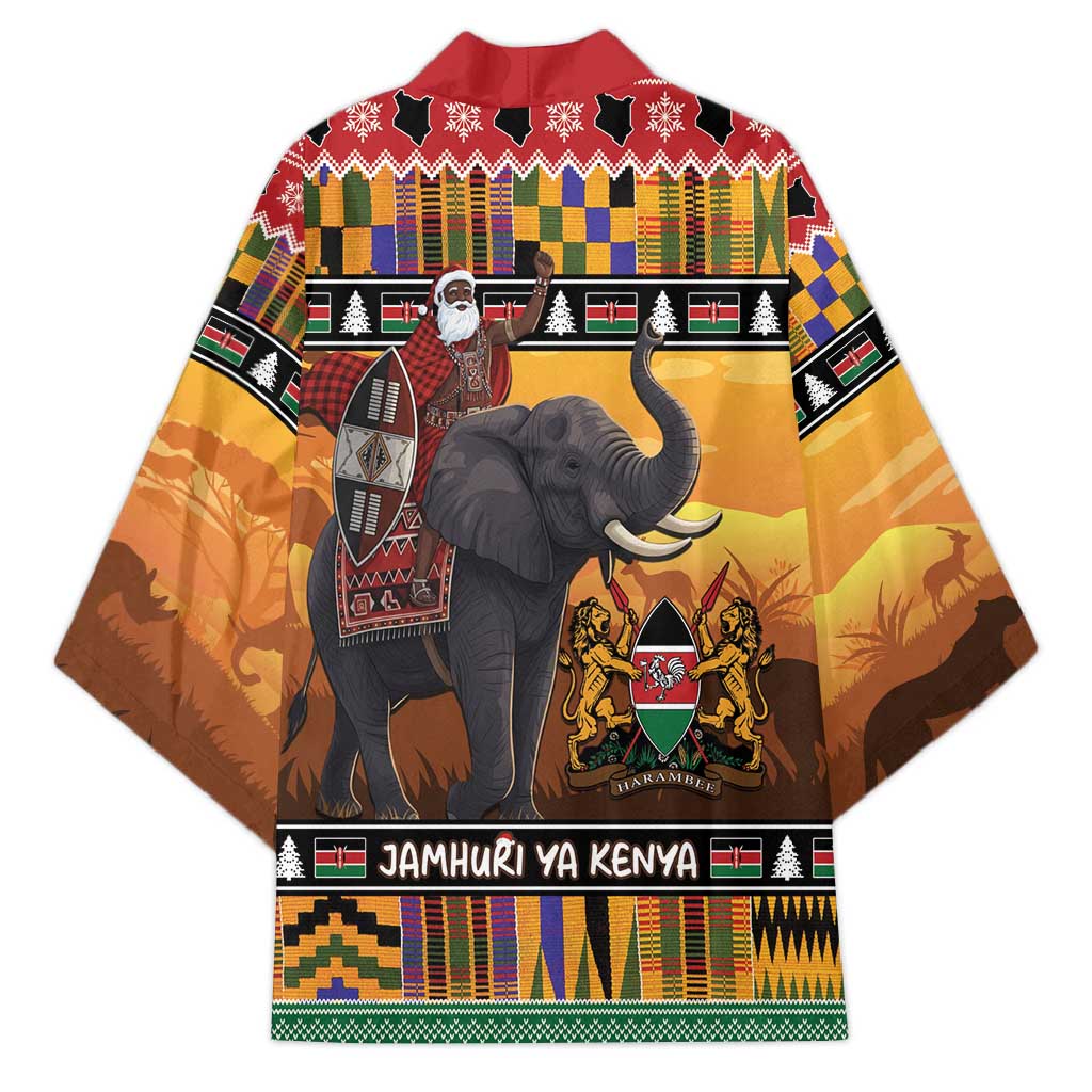 Kenya Safari Christmas Kimono Black Santa Riding Elephant - Heri ya Krismasi - Wonder Print Shop