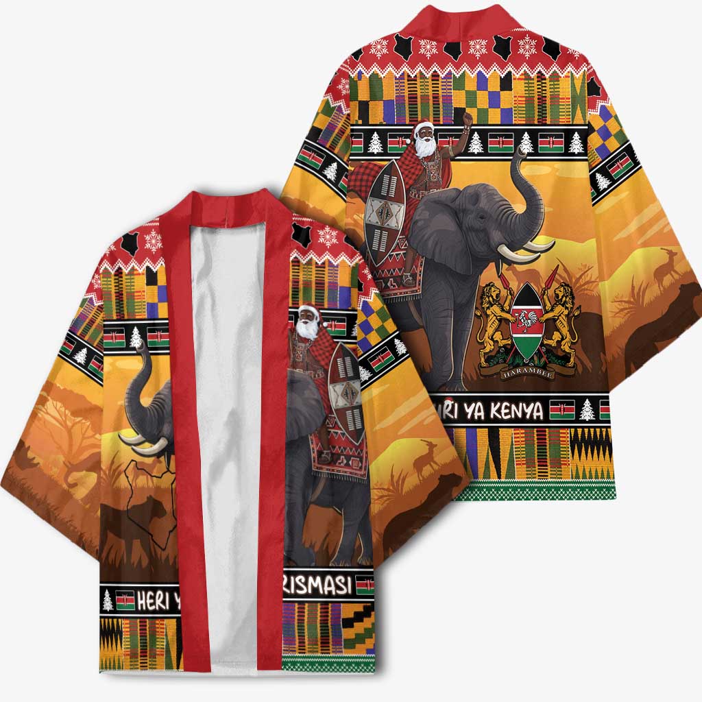 Kenya Safari Christmas Kimono Black Santa Riding Elephant - Heri ya Krismasi - Wonder Print Shop