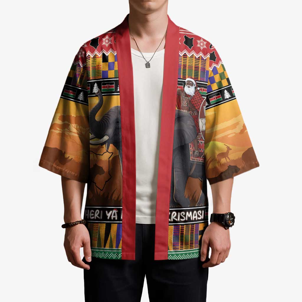 Kenya Safari Christmas Kimono Black Santa Riding Elephant - Heri ya Krismasi - Wonder Print Shop