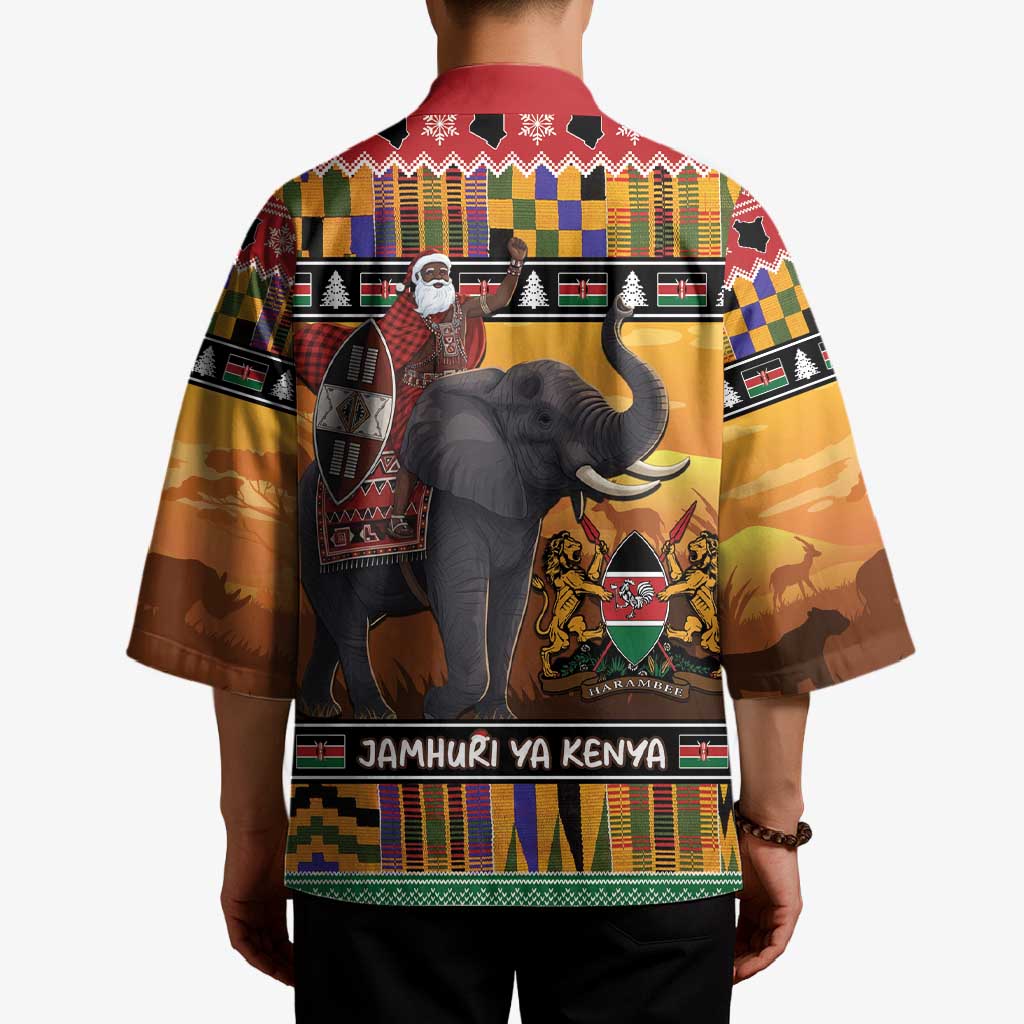 Kenya Safari Christmas Kimono Black Santa Riding Elephant - Heri ya Krismasi - Wonder Print Shop