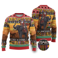 Kenya Safari Christmas Ugly Christmas Sweater Black Santa Riding Elephant - Heri ya Krismasi - Wonder Print Shop