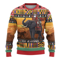 Kenya Safari Christmas Ugly Christmas Sweater Black Santa Riding Elephant - Heri ya Krismasi - Wonder Print Shop