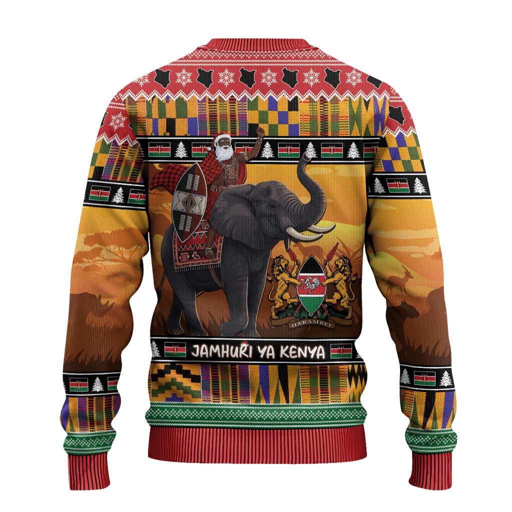 Kenya Safari Christmas Ugly Christmas Sweater Black Santa Riding Elephant - Heri ya Krismasi - Wonder Print Shop