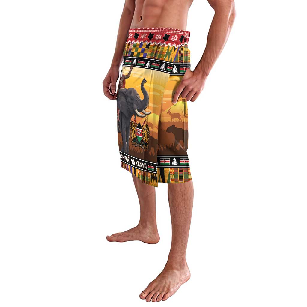 Kenya Safari Christmas Lavalava Black Santa Riding Elephant - Heri ya Krismasi - Wonder Print Shop