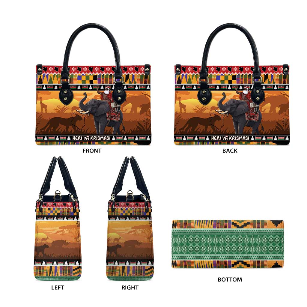 Kenya Safari Christmas Leather Bag Black Santa Riding Elephant - Heri ya Krismasi - Wonder Print Shop