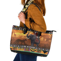 Kenya Safari Christmas Leather Tote Bag Black Santa Riding Elephant - Heri ya Krismasi - Wonder Print Shop