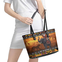 Kenya Safari Christmas Leather Tote Bag Black Santa Riding Elephant - Heri ya Krismasi - Wonder Print Shop