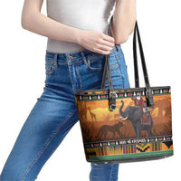 Kenya Safari Christmas Leather Tote Bag Black Santa Riding Elephant - Heri ya Krismasi - Wonder Print Shop