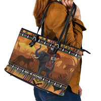 Kenya Safari Christmas Leather Tote Bag Black Santa Riding Elephant - Heri ya Krismasi - Wonder Print Shop