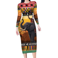 Kenya Safari Christmas Long Sleeve Bodycon Dress Black Santa Riding Elephant - Heri ya Krismasi - Wonder Print Shop