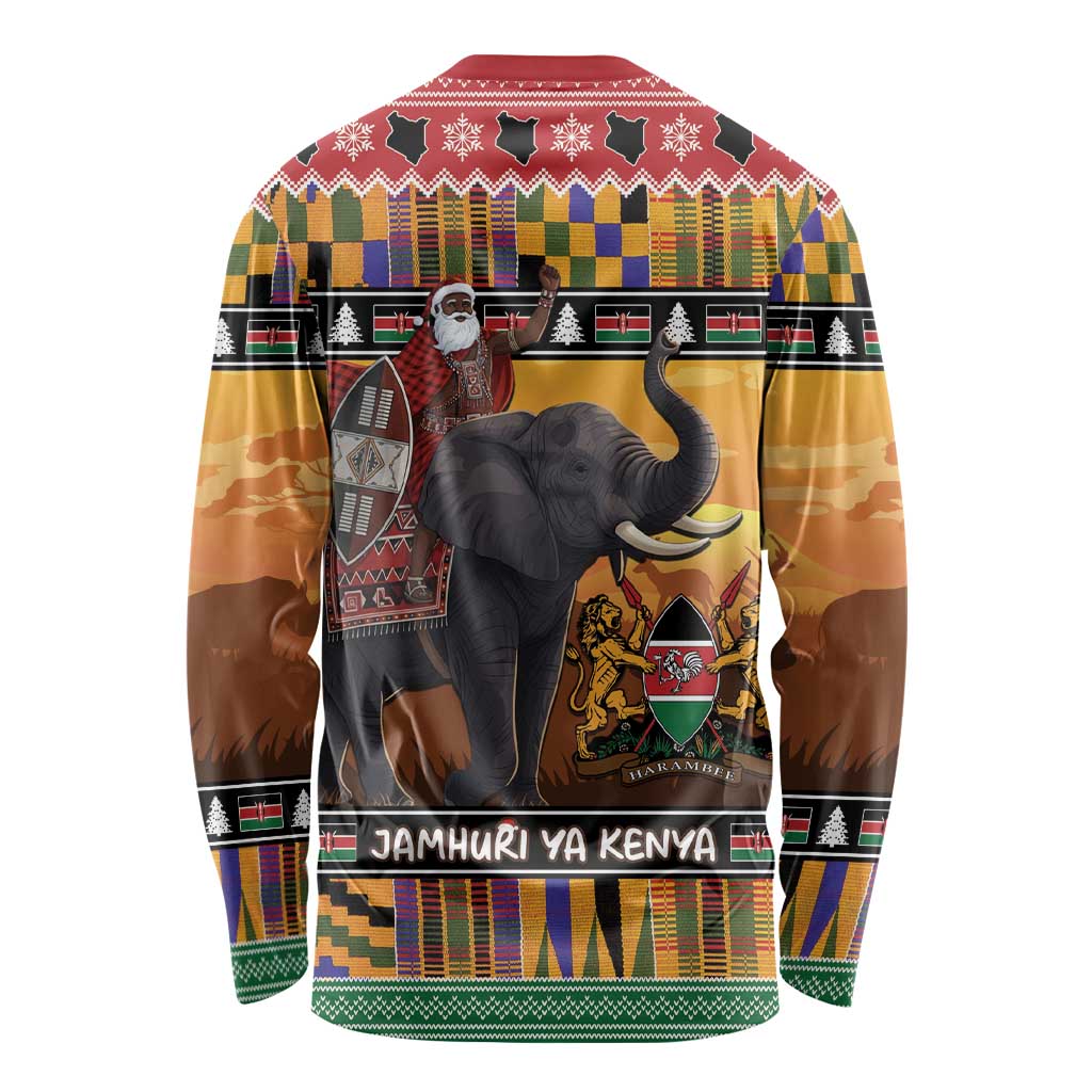 Kenya Safari Christmas Long Sleeve Shirt Black Santa Riding Elephant - Heri ya Krismasi - Wonder Print Shop
