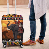 Kenya Safari Christmas Luggage Cover Black Santa Riding Elephant - Heri ya Krismasi - Wonder Print Shop