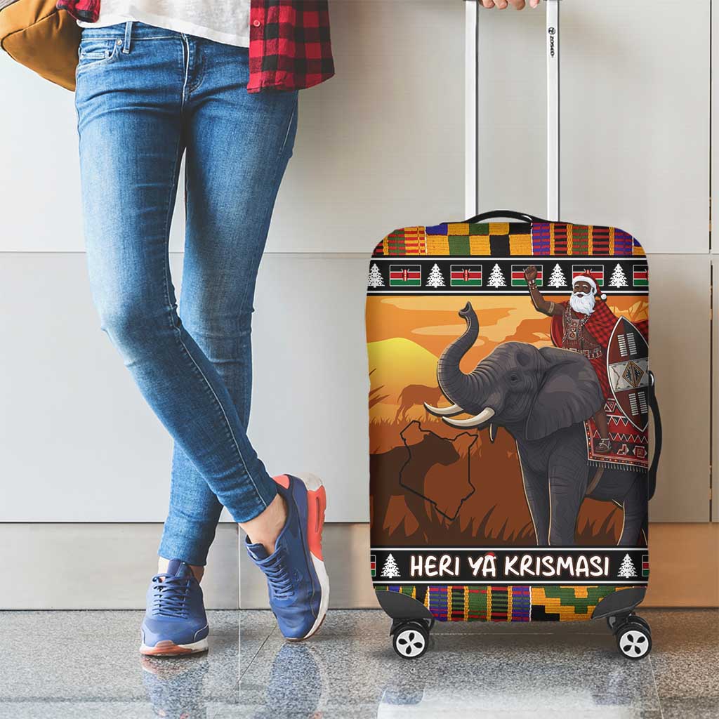 Kenya Safari Christmas Luggage Cover Black Santa Riding Elephant - Heri ya Krismasi - Wonder Print Shop