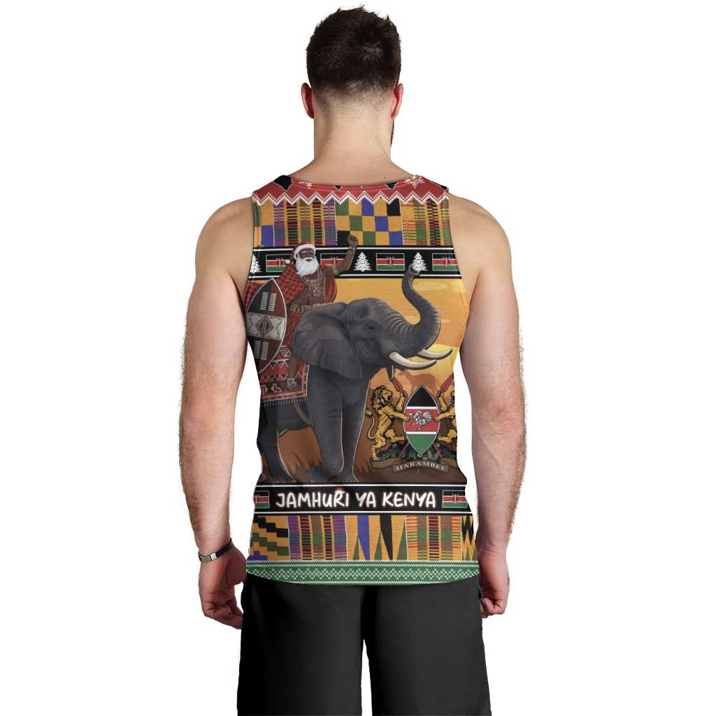 Kenya Safari Christmas Men Tank Top Black Santa Riding Elephant - Heri ya Krismasi - Wonder Print Shop
