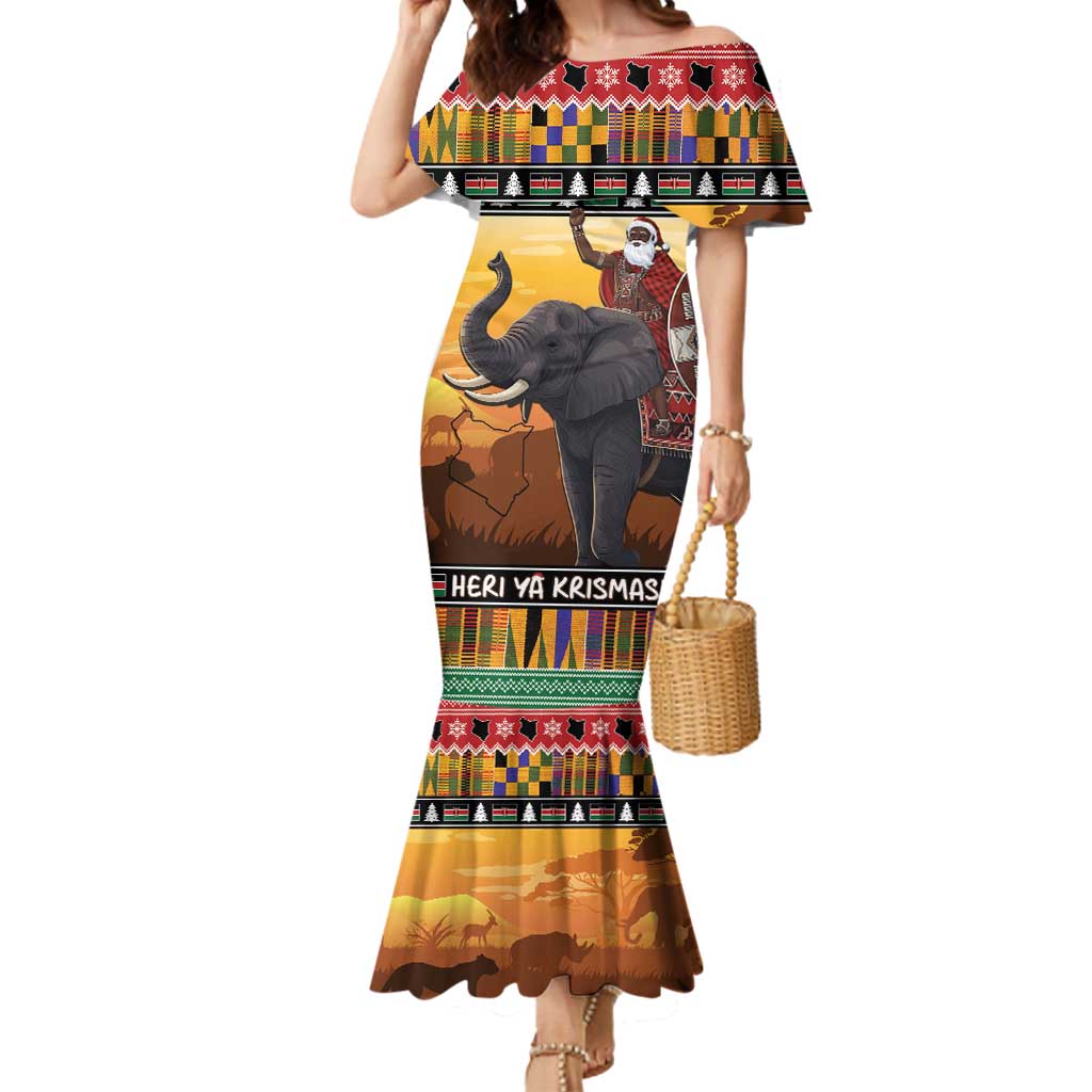 Kenya Safari Christmas Mermaid Dress Black Santa Riding Elephant - Heri ya Krismasi - Wonder Print Shop
