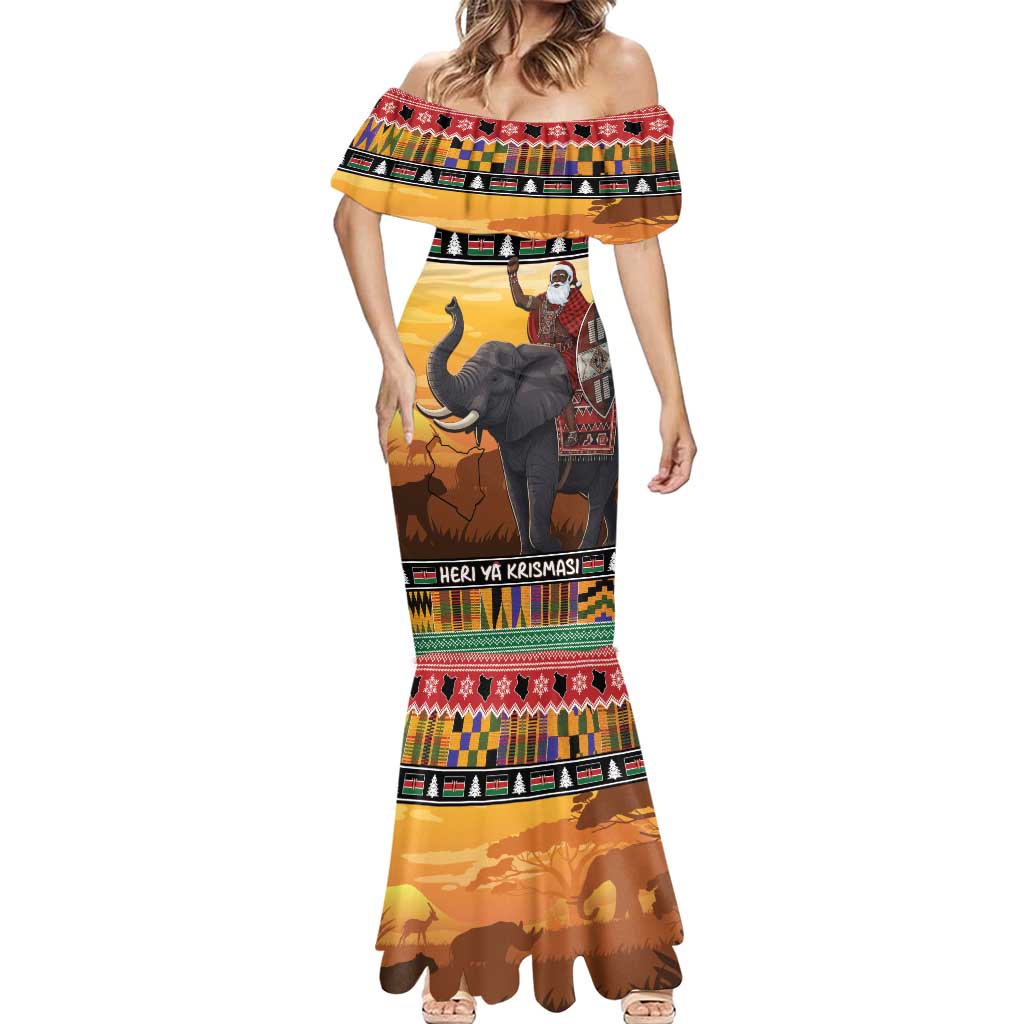 Kenya Safari Christmas Mermaid Dress Black Santa Riding Elephant - Heri ya Krismasi - Wonder Print Shop