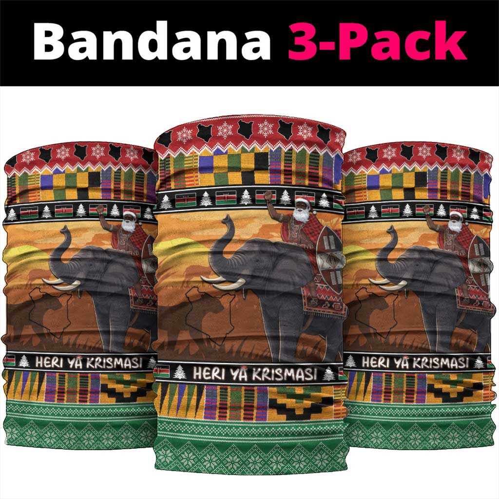 Kenya Safari Christmas Neck Gaiter Black Santa Riding Elephant - Heri ya Krismasi - Wonder Print Shop