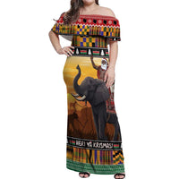 Kenya Safari Christmas Off Shoulder Maxi Dress Black Santa Riding Elephant - Heri ya Krismasi - Wonder Print Shop