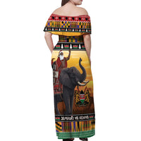Kenya Safari Christmas Off Shoulder Maxi Dress Black Santa Riding Elephant - Heri ya Krismasi - Wonder Print Shop