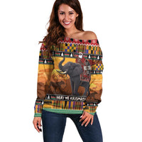 Kenya Safari Christmas Off Shoulder Sweater Black Santa Riding Elephant - Heri ya Krismasi - Wonder Print Shop