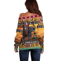 Kenya Safari Christmas Off Shoulder Sweater Black Santa Riding Elephant - Heri ya Krismasi - Wonder Print Shop