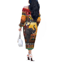 Kenya Safari Christmas Off The Shoulder Long Sleeve Dress Black Santa Riding Elephant - Heri ya Krismasi - Wonder Print Shop