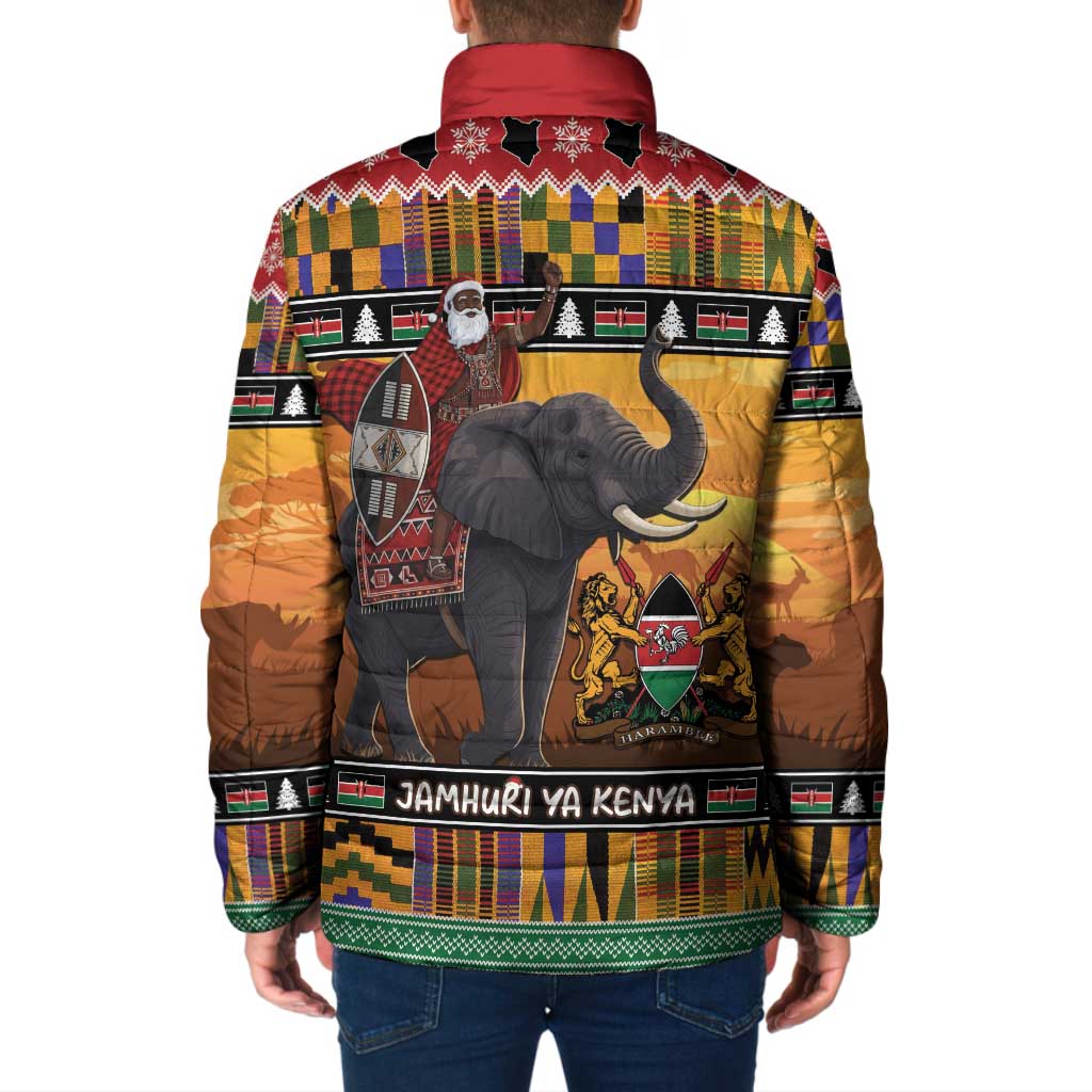 Kenya Safari Christmas Padded Jacket Black Santa Riding Elephant - Heri ya Krismasi - Wonder Print Shop