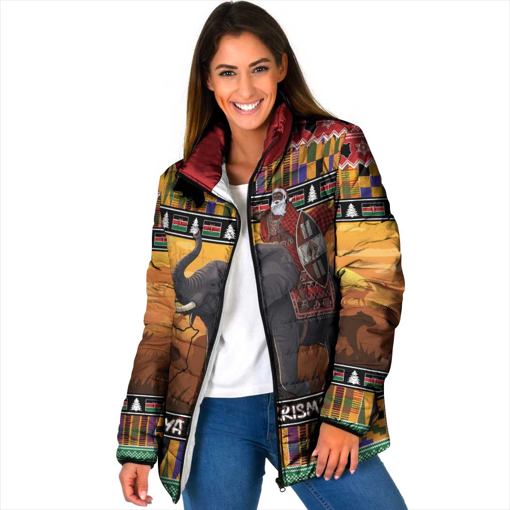 Kenya Safari Christmas Padded Jacket Black Santa Riding Elephant - Heri ya Krismasi - Wonder Print Shop