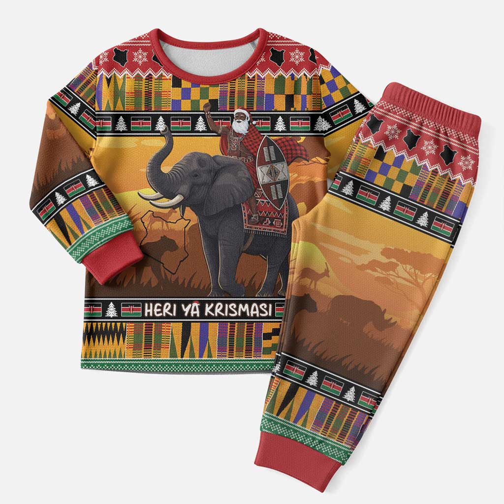 Kenya Safari Christmas Pajama Set Black Santa Riding Elephant - Heri ya Krismasi - Wonder Print Shop