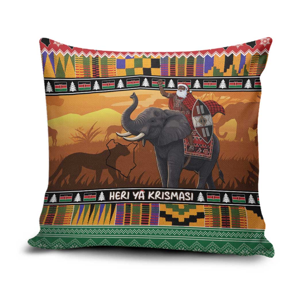 Kenya Safari Christmas Pillow Cover Black Santa Riding Elephant - Heri ya Krismasi - Wonder Print Shop