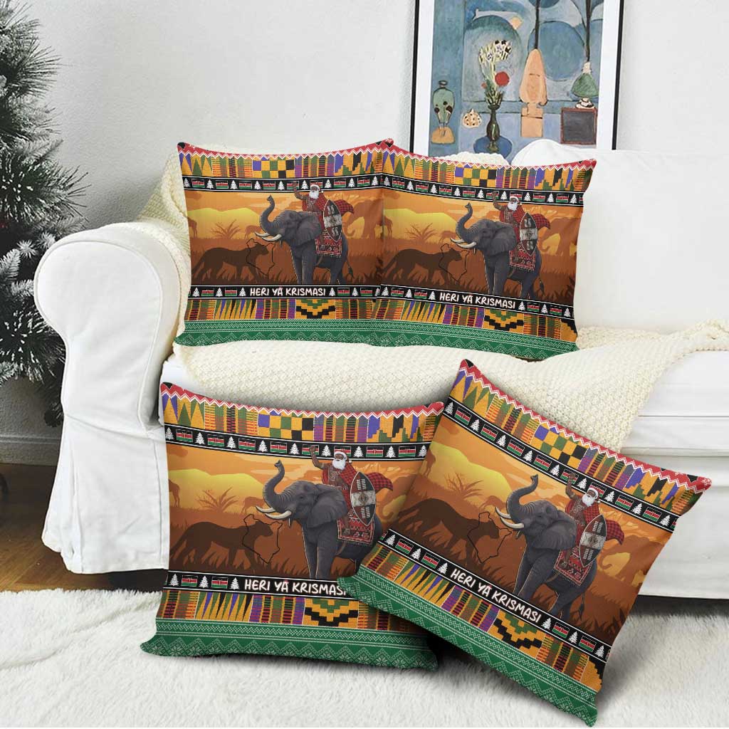 Kenya Safari Christmas Pillow Cover Black Santa Riding Elephant - Heri ya Krismasi - Wonder Print Shop
