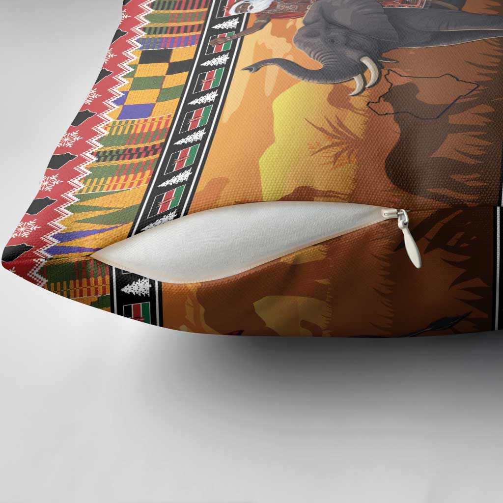 Kenya Safari Christmas Pillow Cover Black Santa Riding Elephant - Heri ya Krismasi - Wonder Print Shop